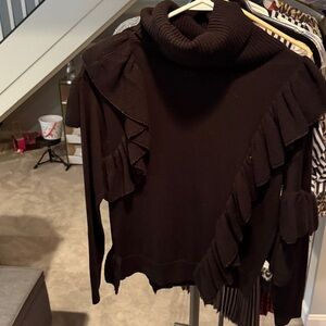 Alice + Olivia Black Ruffled Turtleneck Sweater